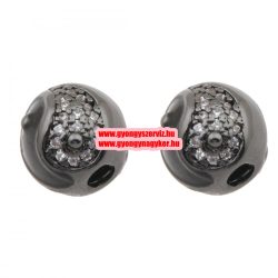   Kiárusítás! Cirkon kristályos köztes gyöngy. Yin-yang. Fekete. 10mm.