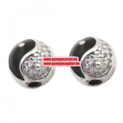   Kiárusítás! Cirkon kristályos gyöngy. Yin-yang. 12mm. Ezüst-fekete szín.