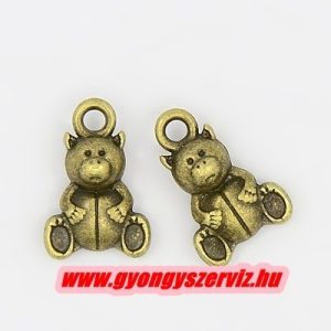 Fém medál, fityegő. Maci. 16x10mm. Antik bronz szín. 10db.