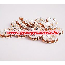   100db. Strasszos fém köztes gyöngy. Rondell. 10x3mm. Barack. AAA.  