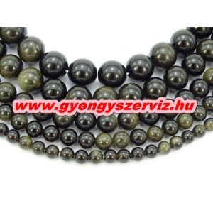  Arany obszidián ásványgyöngy. 8mm.  1 szál, kb. 40cm.