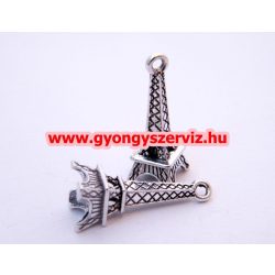   Fém medál. Eiffel torony. Antik ezüst szín. 23x9mm. 10db.