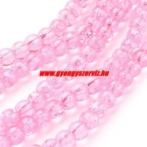 1 szál.  Roppantott üveggyöngy. 6mm, 8mm. Rózsaszín. 