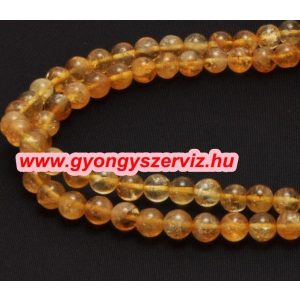  Citrin ásványgyöngy. 6mm.  1 szál. 
