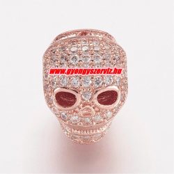   Cirkon kristályos gyöngy.  Koponya. 11.5x9.5x11mm. Rózsaarany szín.