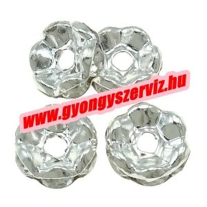 100db. Strasszos fém köztes gyöngy. Rondell. 8x3.5mm.  