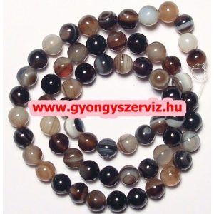 Achát gyöngy. 8mm.  1 szál. Sötét, vegyes.