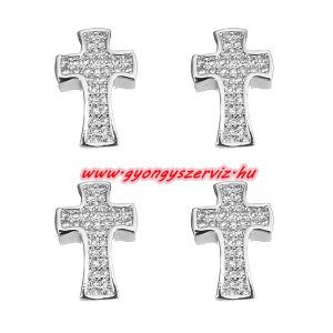 Kiárusítás!  kristályos köztes gyöngy. Kereszt. Platina szín, fehér kristály.