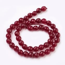  1 szál.Csiszolt jade ásványgyöngy. 8mm. Rubin szín.