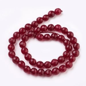 1 szál.Csiszolt jade ásványgyöngy. 8mm. Rubin szín.