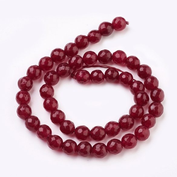  1 szál.Csiszolt jade ásványgyöngy. 8mm. Rubin szín.