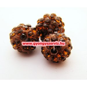 Shamballa gyöngy. 10 mm. Sötét bronz.  10db.