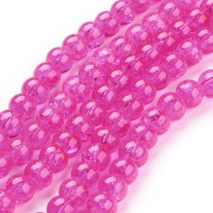 1 szál.  Roppantott üveggyöngy. 6mm, 8mm. Sötét pink. 