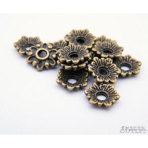 Gyöngykupak. Fém gyöngy. Virág.  8x2mm. Antik bronz.   100db.