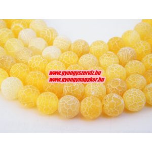 Matt, repesztett achát ásványgyöngy. 8mm. Sárga.  1 szál (40cm).