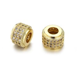   Kiárusítás! Cirkon köztes gyöngy. 9x6mm. Arany szín, fehér kristály.