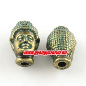 20db. Buddha fej,fém köztes gyöngy. 13x9x8mm. Antik bronz, patina szín. 