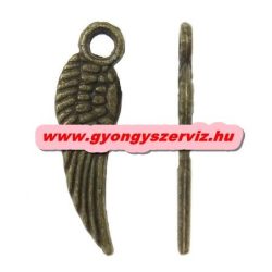   Fém medál, fityegő. Angyal szárny. 5x17 mm. Antik bronz szín. 100db.