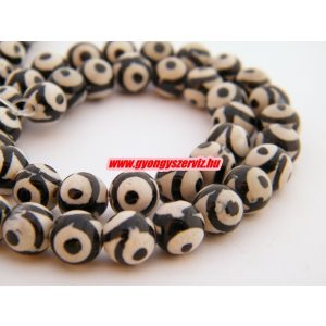 Csiszolt achát ásványgyöngy. 8mm. Fekete kör. 1 szál.