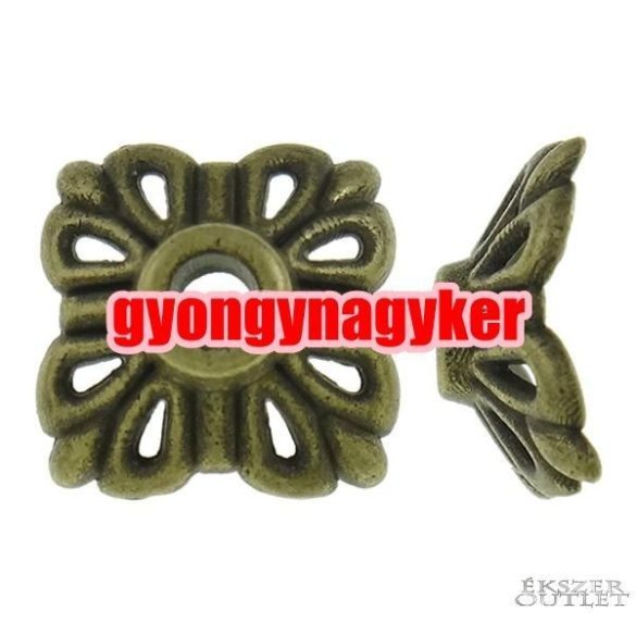 Gyöngykupak. Fém gyöngy. 11.5x11.5x4.5mm. Antik bronz szín.    100db.