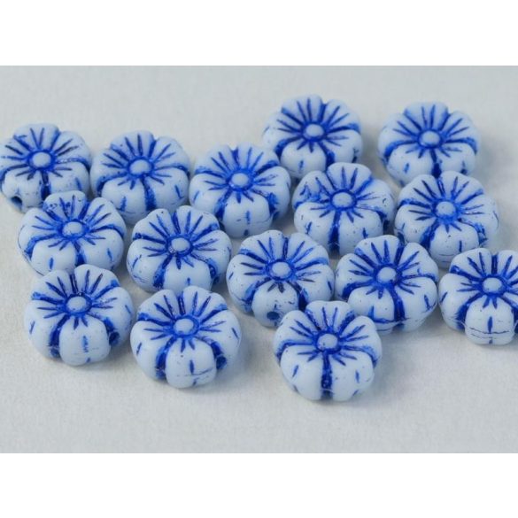 Cseh üveggyöngy. Virág. Kék. 10db/csomag. 9mm.