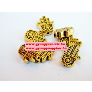 50db. Hamsa kéz. Köztes gyöngy. Fatime keze. Antik arany. 12x10mm. 