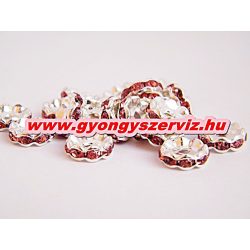   100db. Strasszos fém köztes gyöngy. Rondell. 10x3mm. Rózsaszín. AAA. 