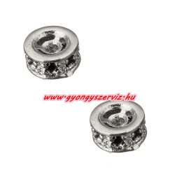   Cirkon köztes gyöngy. 7x3mm. Platina szín, fekete kristállyal.