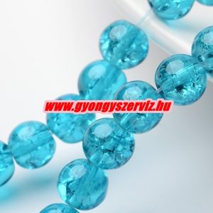1 szál.  Roppantott üveggyöngy. 6mm, 8mm. Türkizkék. 