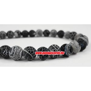 Matt, repesztett achát ásványgyöngy. 6mm. Fekete. 1 szál.