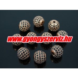 Kiárusítás!  kristályos köztes gyöngy. 10mm. Rózsaarany szín, fekete kristállyal.