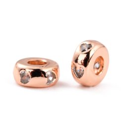   Kiárusítás! Cirkon köztes gyöngy.. Szívecskés. 6x3mm. Rózsaarany szín.