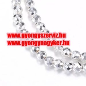 1 szál. Csiszolt hematit gyöngy. 8mm. Ezüst szín.