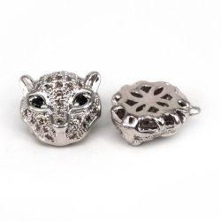   Cirkon leopárd fej köztes gyöngy. Ezüst szín, fekete szem.
