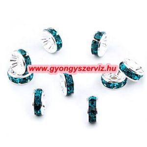 100db. Strasszos kösztes gyöngy, rondell. AAA. 6x2.5mm. Türkizzöld. 