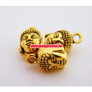 25db. Buddha fej medál, fityegő. 9x8x15mm. Antik arany szín. 