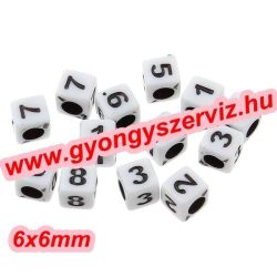   Műanyag szám  gyöngy. Akril gyöngy. 6x6mm.  100db/csomag. Mix.