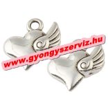 Fém medál, fityegő. Szárnyas szív. 14x10x3mm. 10db.