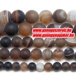 Matt barna sávos achát ásványgyöngy. 8mm. 1 szál.