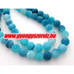 Matt, repesztett achát ásványgyöngy. 6mm. Kék. 1 szál.