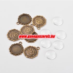 10 szett. Kaboson alap + üveglencse szett. 14mm. Antik bronz szín. 