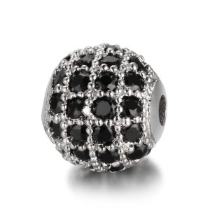 Kiárusítás! Cirkon köztes gyöngy. 8mm. Platina szín, fekete kristály.