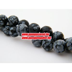 Csiszolt hópehely obszidián ásványgyöngy. 10mm. 1 szál, kb. 40cm.