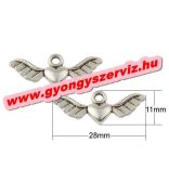 Fém medál, fityegő. Szív szárnyakkal. 28x11x2.5mm. 10db.