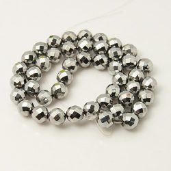   1 szál csiszolt hematit ásványgyöngy. 8mm. Platina szín.