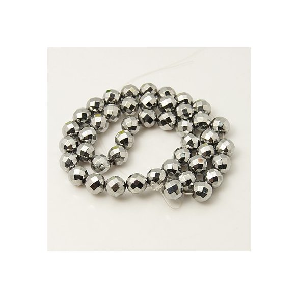 1 szál csiszolt hematit ásványgyöngy. 8mm. Platina szín.