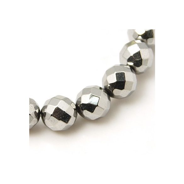 1 szál csiszolt hematit ásványgyöngy. 8mm. Platina szín.