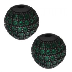   Cirkon kristályos köztes gyöngy. 8mm. Fekete, smaragd színű kristállyal.