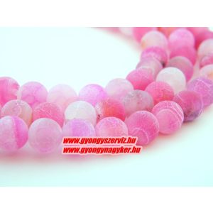 Matt, repesztett achát ásványgyöngy. 8mm. Világos pink.  1 szál (40cm).
