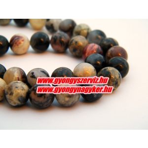 Ezüst levél jáspis ásványgyöngy. 8mm. 1 szál, kb. 40cm.